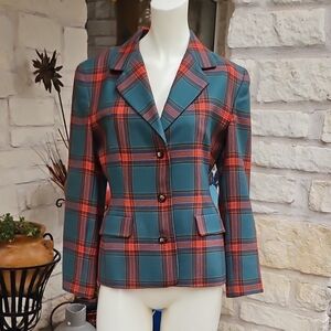 Vintage GAP 100% Worsted Wool Classic Plaid Hunting Blazer Size 4 Small